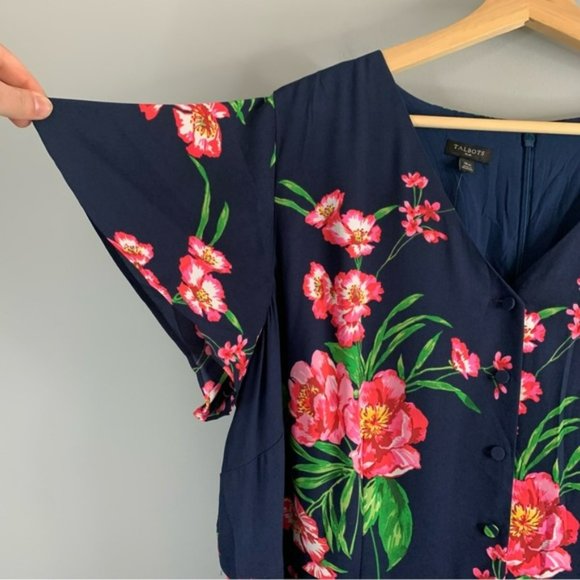 Talbots Plus Women Blue Pink Floral Flutter Sleeve Maxi Dress  Fit Flare 16 W - Picture 4 of 11